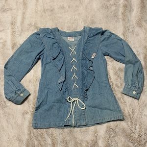 Guess ruffle and lace up top